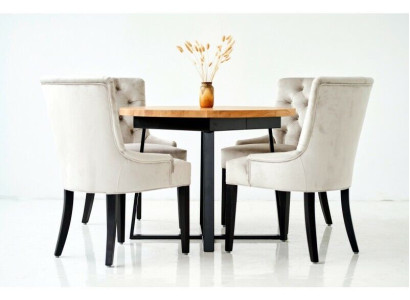 Essgarnitur Tisch + 4 Chesterfield Stuhl Stühle Holz Sitz Polster Garnitur